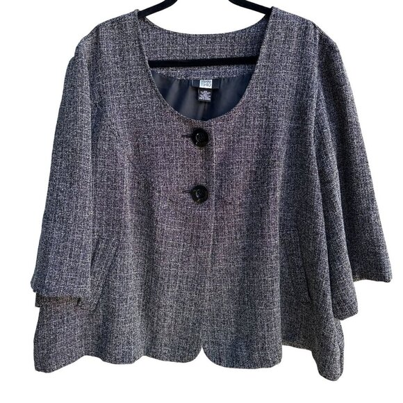 Studio 1940 Womens Plus Size Gray Scoop Neck Two Button Tweed Blazer Jacket 26W - Picture 1 of 10